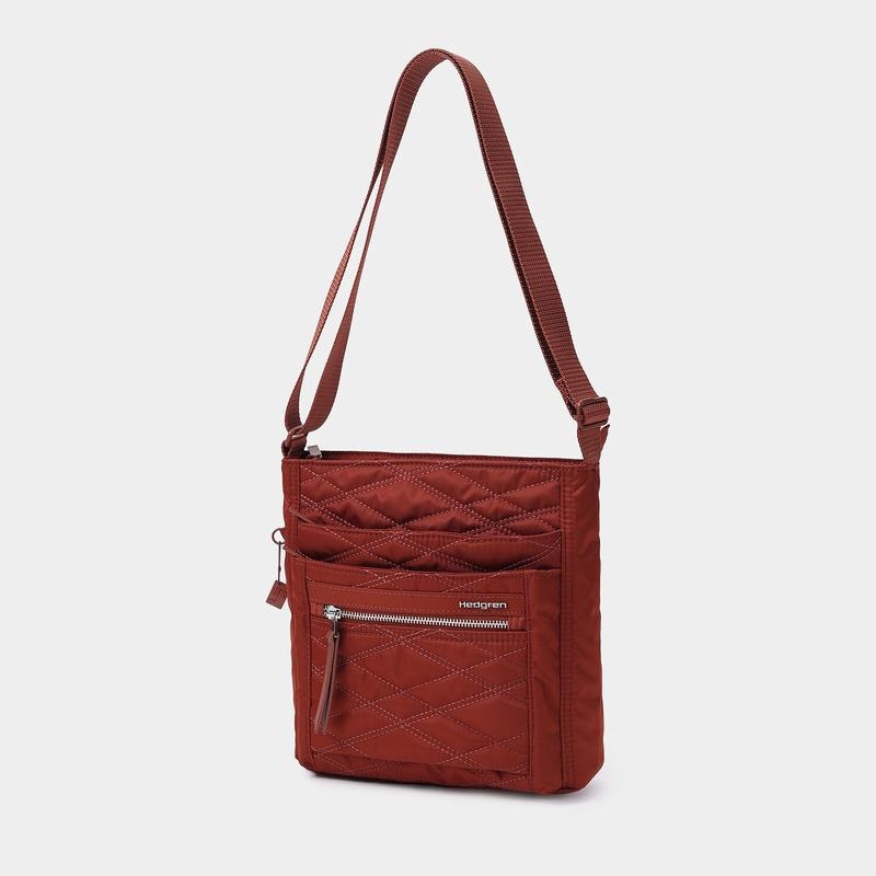 Torba Crossbody Hedgren Pikowana Orva Rfid Damskie Czerwone Brązowe | ABH3832YQ