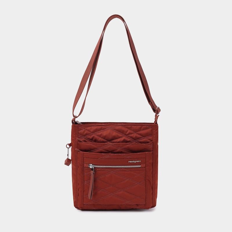 Torba Crossbody Hedgren Pikowana Orva Rfid Damskie Czerwone Brązowe | ABH3832YQ